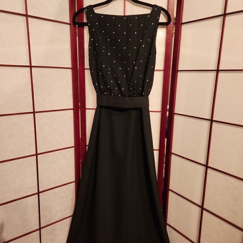 Lilli Diamond California Black Sleeveless Rhinestone Maxi Dress